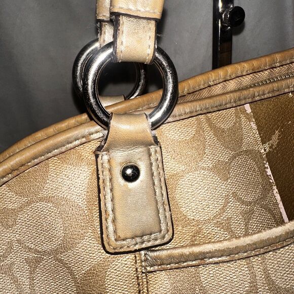 Authentic Coach Peyton Signature Shoulder Tote Bag 19816 Pink Gold Khaki - Picture 9 of 16